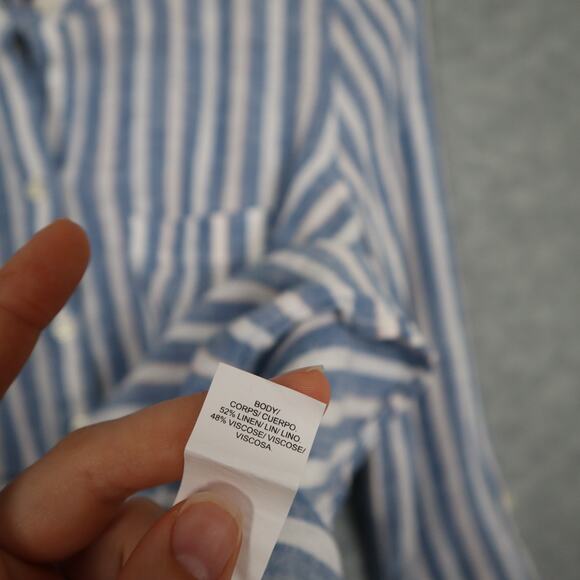 Lucky Brand Womens Linen Blend Popover Top Size Small Blue White Stripe Nautical - Picture 4 of 8